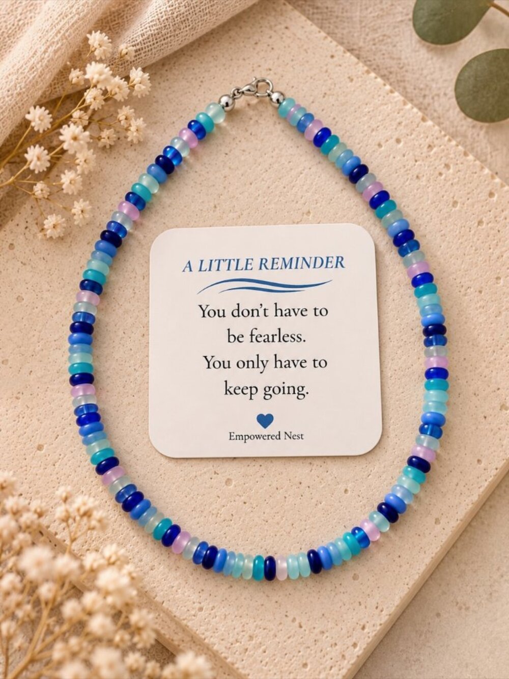 Handmade Colourful Blue Beaded Necklace | Inspirational Gift